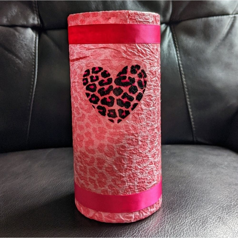 HANDMADE Cheetah / Leopard Heart Glass Candle Holder or Vase